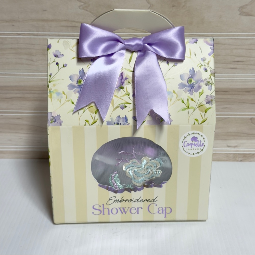 5 for $20 🌻Embroidered Shower Cap with Purple Bow